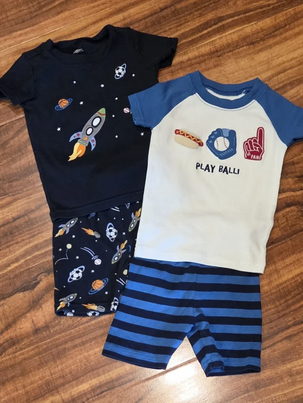 Gymboree Boys 3T Navy Blue & Royal Blue Space and Baseball Pajama Set